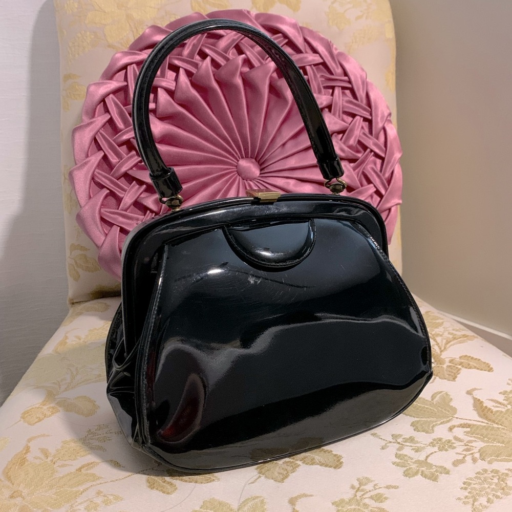 Elegant Black Patent Handbag - Crown Lewis - 50s